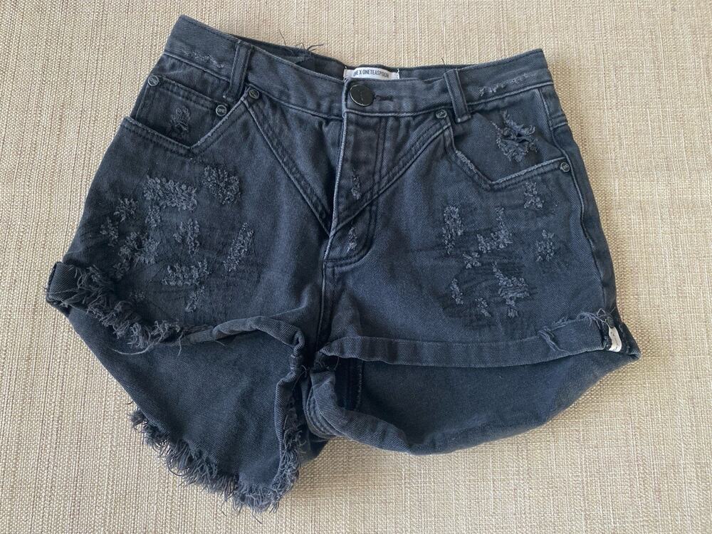 One Teaspoon Black Distressed Denim Shorts Size 27
